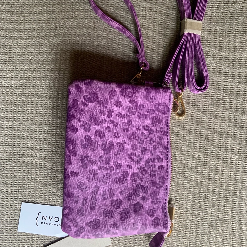 Purple Leopard Print Wristlet/Crossbody